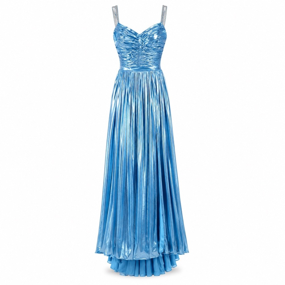 Rachel Allan Womens Gown 00 Blue Metallic Prom Pageant Formal Pleated Dress